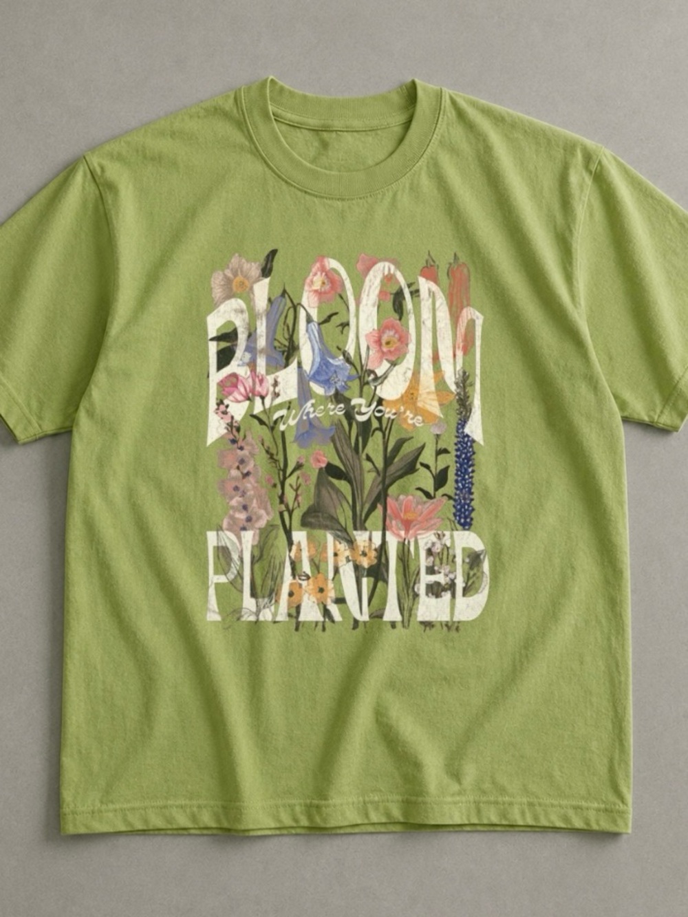 Bloom Where You're Planted Floral Patterns Graphic Tee - Kiwi color